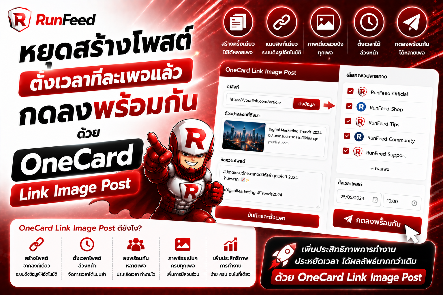 หยุดสร้างโพสต์ตั้งเวลาทีละเพจแล้วกดลงพร้อมกัน ด้วย OneCard Link Image Post